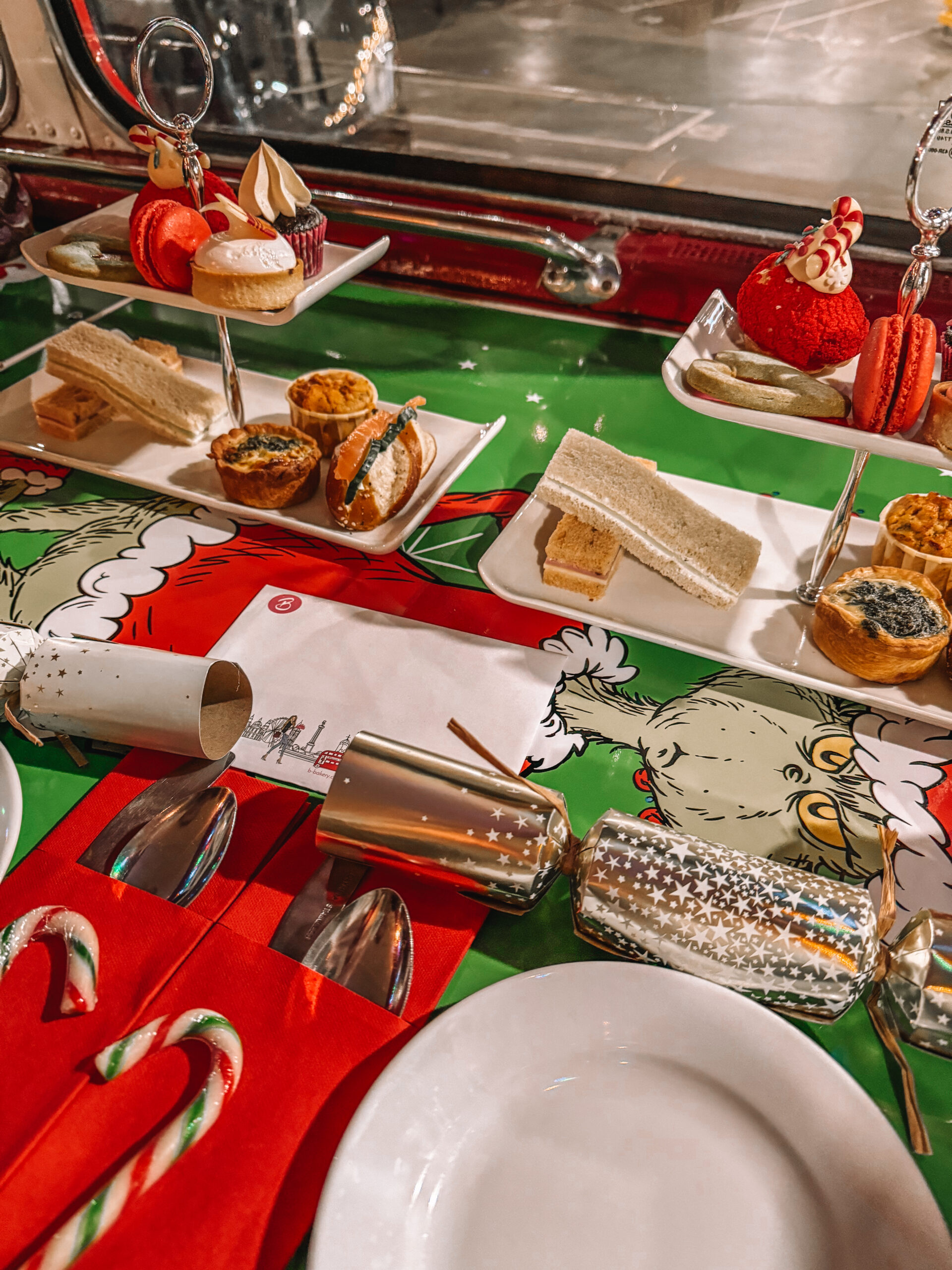 Grinch afternoon tea bus tour in London, England