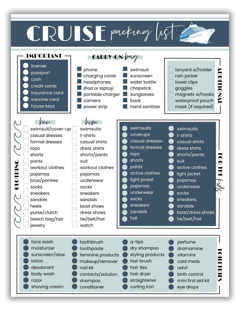 Cruise packing checklist