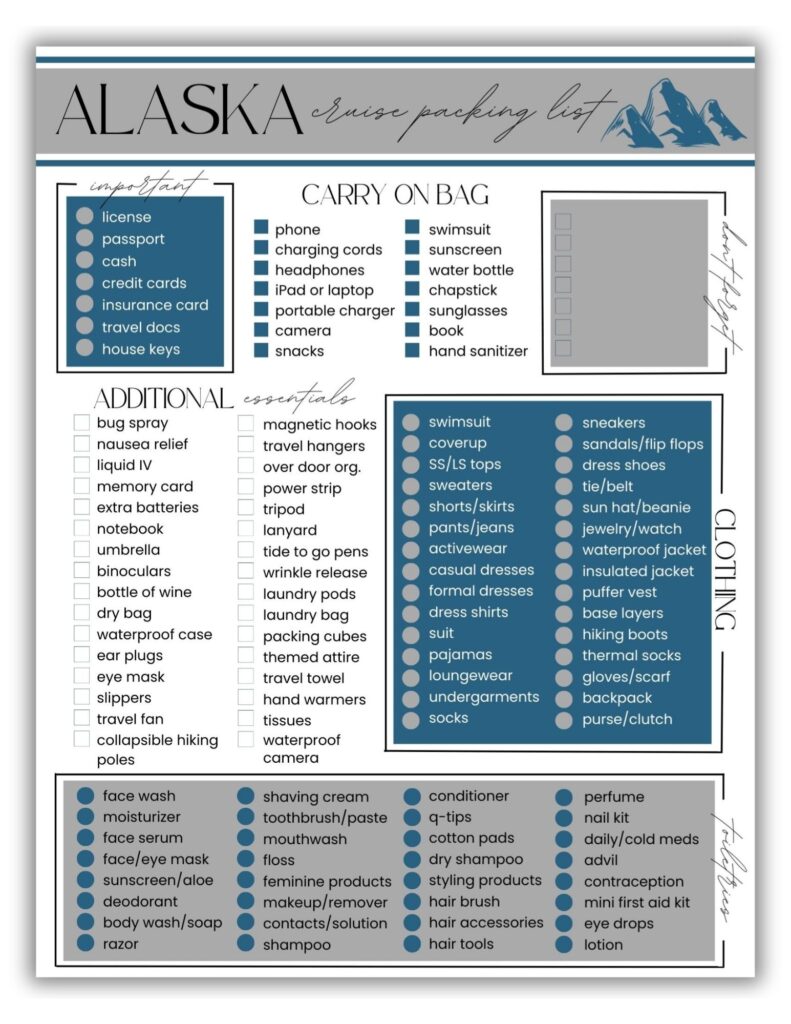 Alaska Cruise Packing Checklist