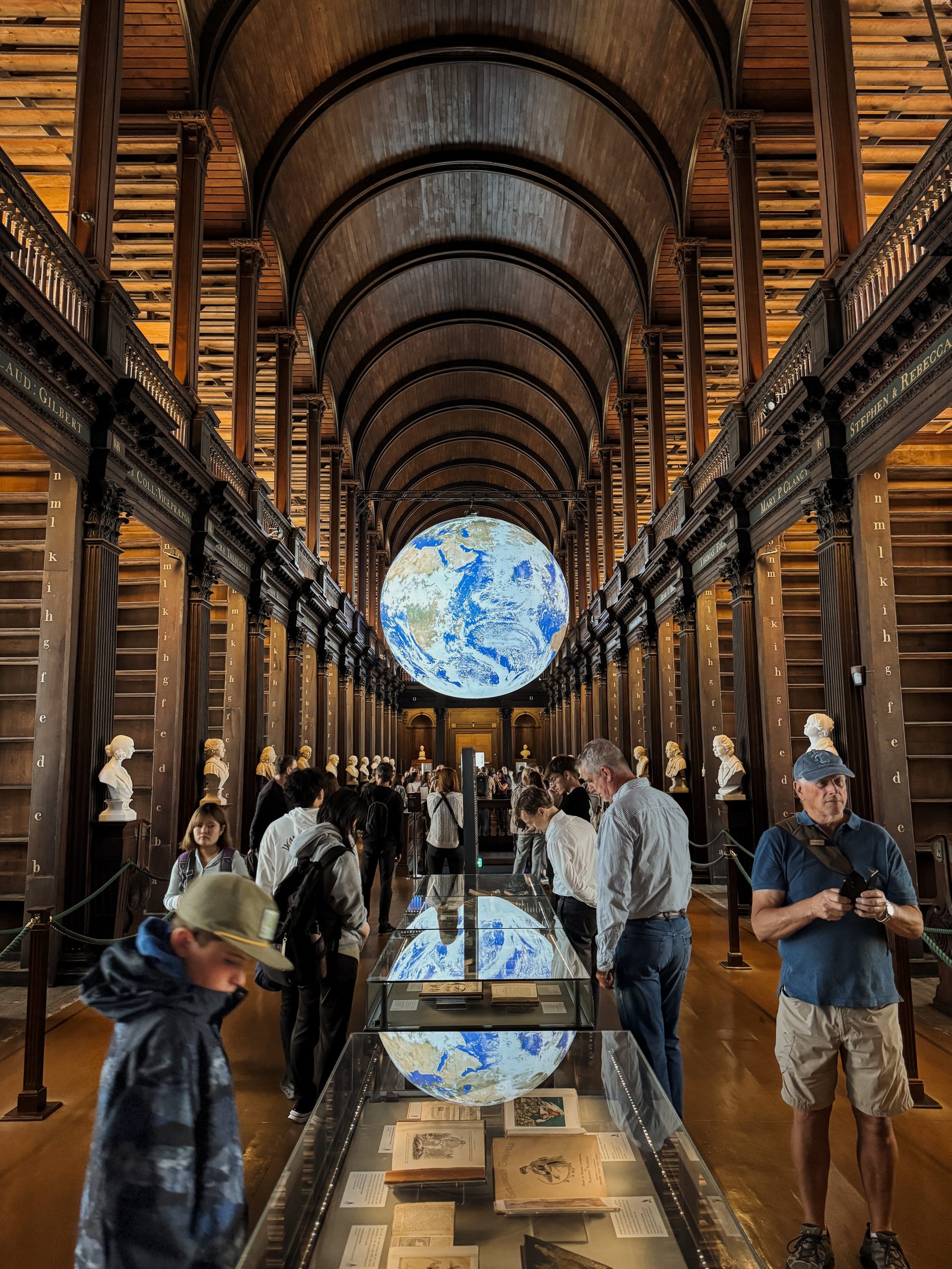Overview photo of The Long Room in the Old Library at Trinity College in Dublin, Ireland