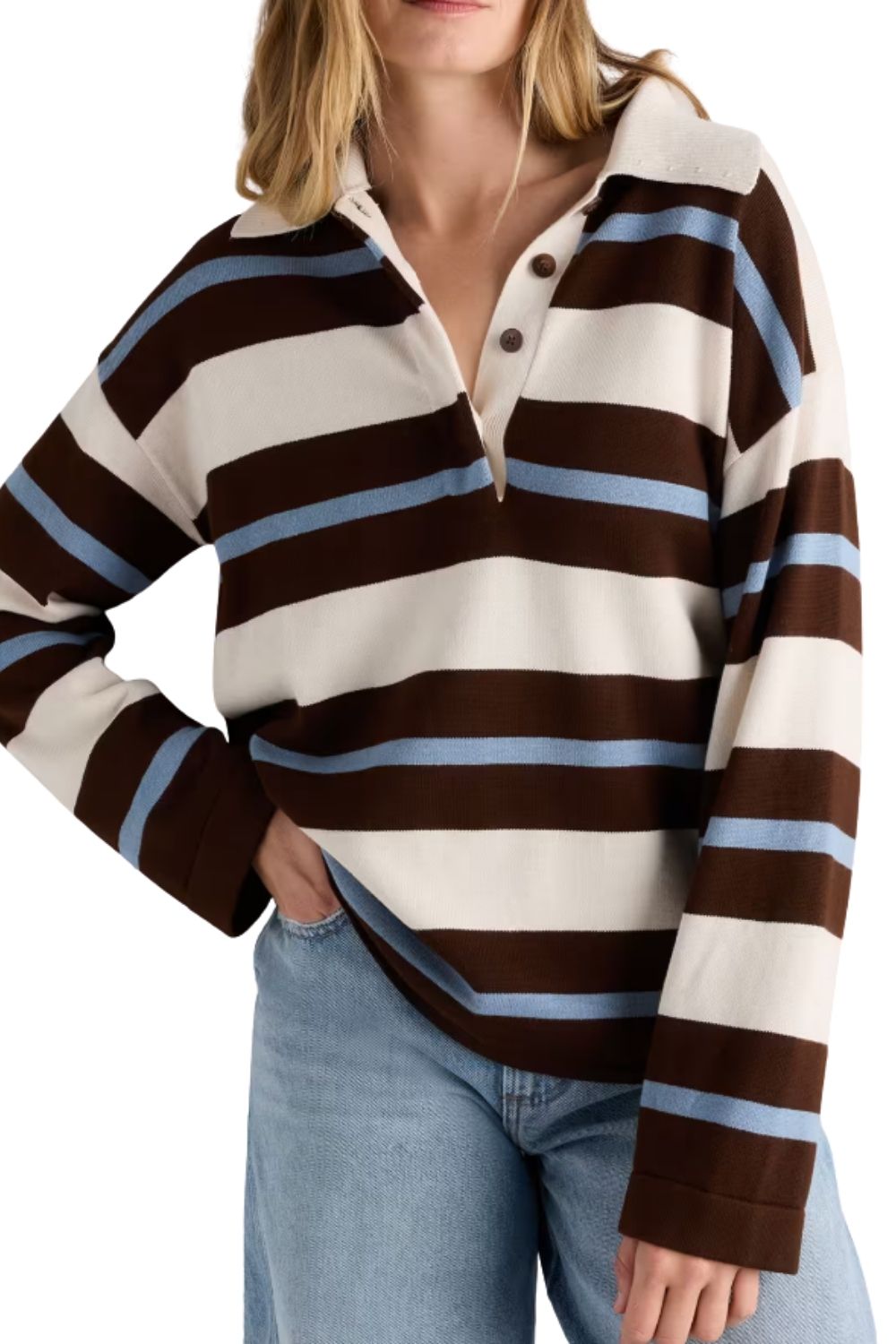 Women's long sleeve striped polo shirt